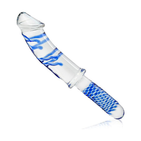 Crystal Anal Plug Butt Glass Dildowith Blue Raised Spiral Texture