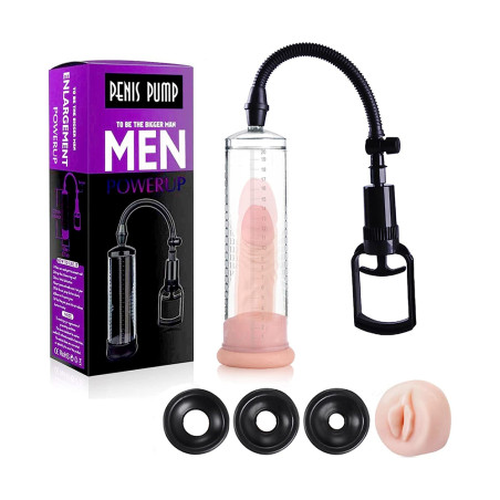 LIVE4COOL Vacuum Penis Pump with 1pcs Lifelike Vagina Sleeve, 3pcs Suction Sleeves in 3 Sizes